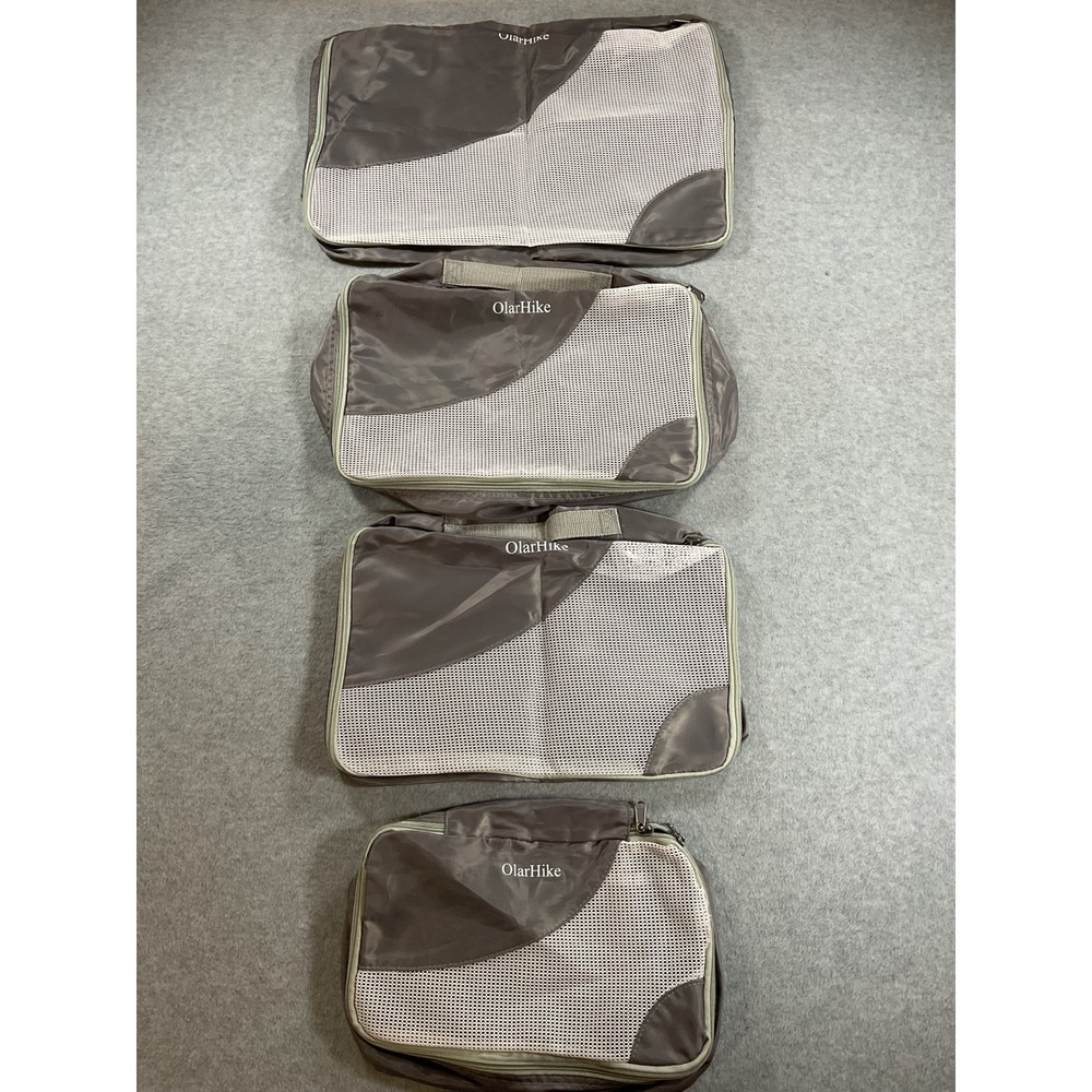 OlarHike 4 Piece Packing Cube Set Gray White Mesh Travel Luggage Organizers
